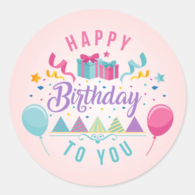 Happy Birthday Greeting Classic Round Sticker (Front)