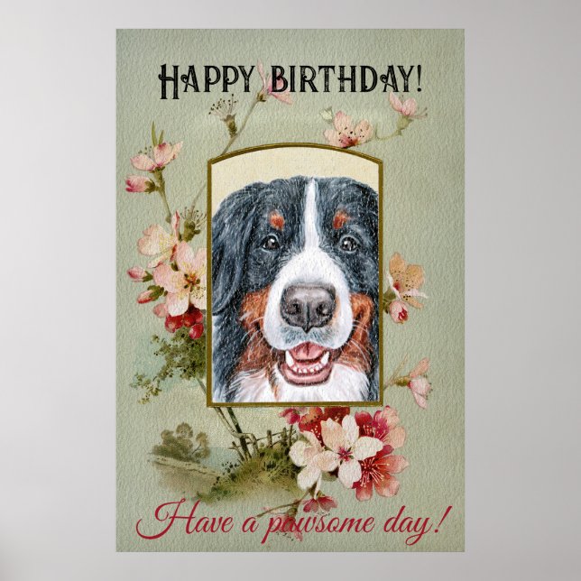 Happy Birthday Greetings Bernese Mountain Dog Poster (Front)