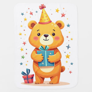Happy birthday greetings from a cute little bear baby blanket