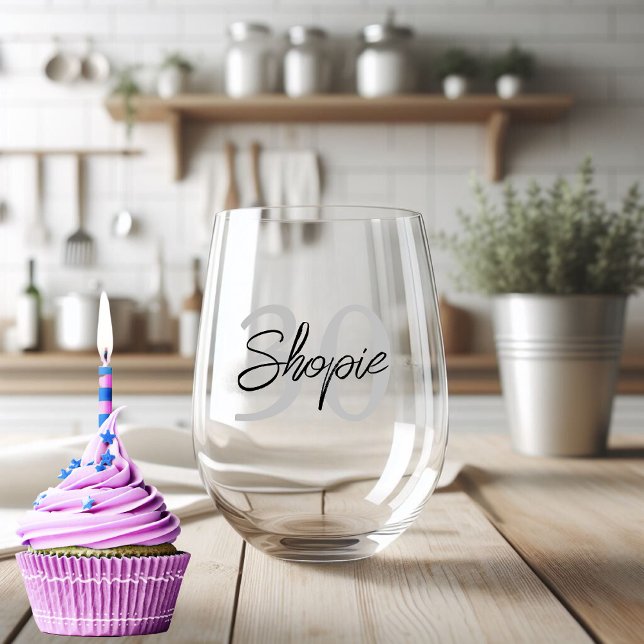 Happy Birthday Grey And Black Personalized  Stemless Wine Glass (Creator Uploaded)