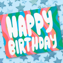 HAPPY BIRTHDAY Groovy Bubble Letters CUSTOM Bday Postcard