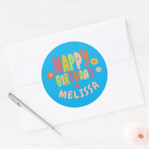 HAPPY BIRTHDAY Groovy Daisies COLORFUL CUSTOM  Classic Round Sticker