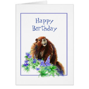Happy Birthday Groundhog Day Humor Animal art Cards