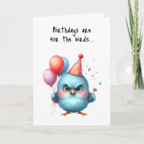 Happy Birthday Grumpy Bird Balloons Party Hat  Card