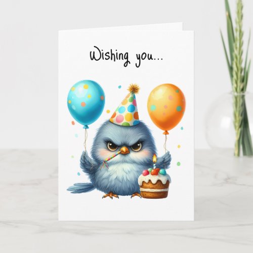 Happy Birthday Grumpy Bird Cake Balloons  Card