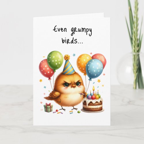 Happy Birthday Grumpy Bird Cake Candles Party Hat Card