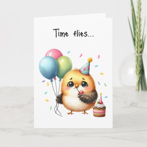 Happy Birthday Grumpy Bird Cupcake Balloons  Card