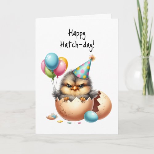 Happy Birthday Grumpy Bird Egg Hatch Balloons Card