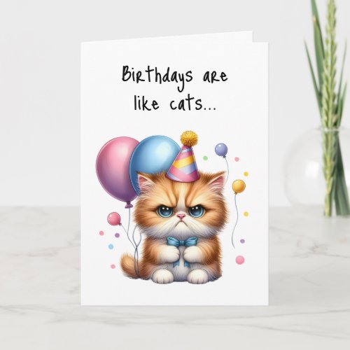 Happy Birthday Grumpy Cat Blue Bow Tie Balloons  Card