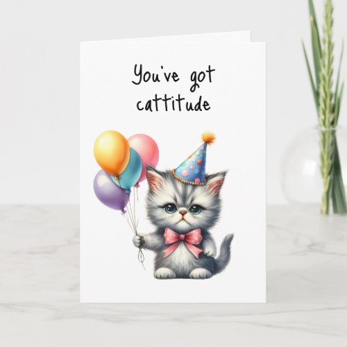 Happy Birthday Grumpy Cat Cattitude Balloons  Card