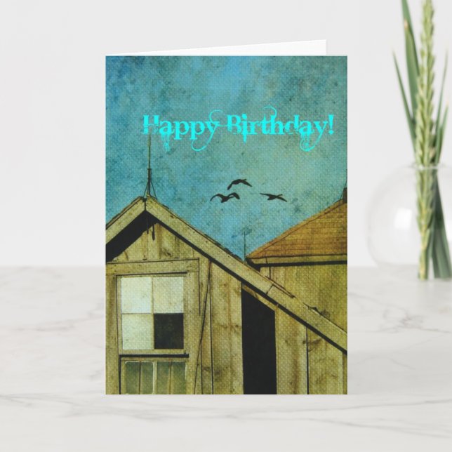 Happy Birthday, Grunge Barn and Geese Card (Front)