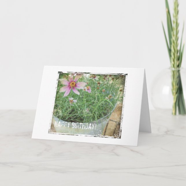 Happy Birthday Grunge Flowers Card (Front)