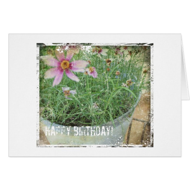 Happy Birthday Grunge Flowers Cards (Front Horizontal)