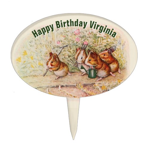 Happy Birthday Guinea Pigs in the Garden Cake Topper