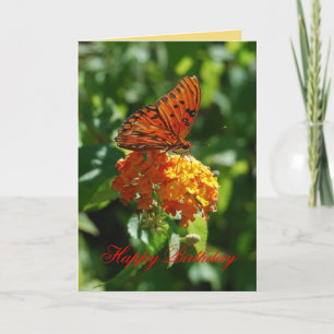 Happy Birthday Gulf Fritillary Butterfly,  Lantana Card