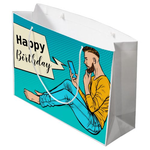 Happy Birthday Guy Text Large Gift Bag