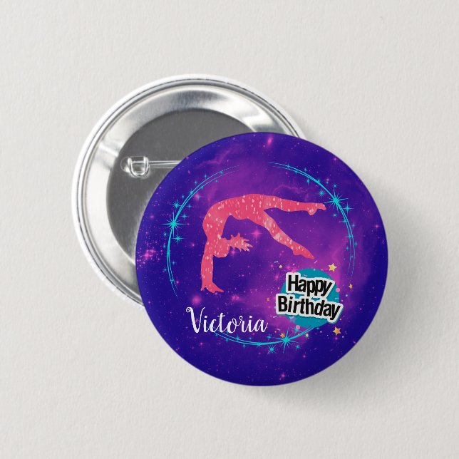 Happy Birthday Gymnastics Galaxy Tumbling  Button (Front & Back)