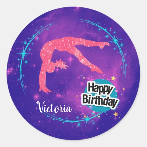 Happy Birthday Gymnastics Galaxy Tumbling Classic Round Sticker