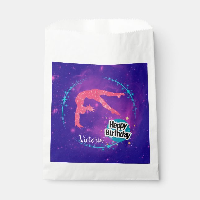 Happy Birthday Gymnastics Galaxy Tumbling   Favor Bag (Front)