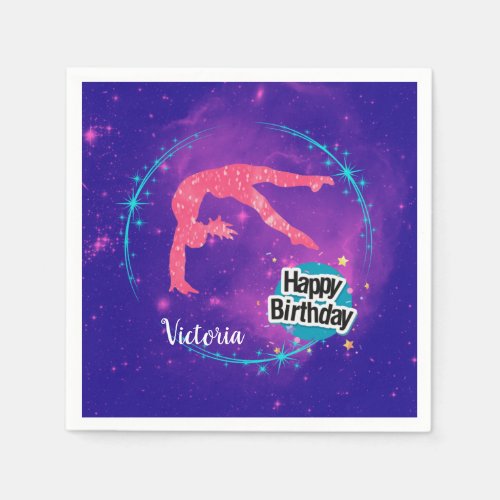 Happy Birthday Gymnastics Galaxy Tumbling  Napkins