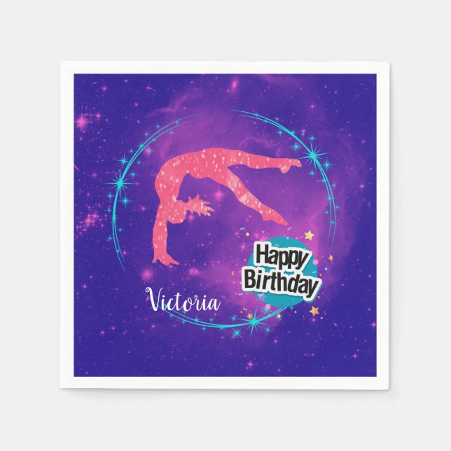 Happy Birthday Gymnastics Galaxy Tumbling  Napkins (Front)