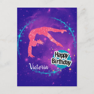 Happy Birthday Gymnastics Galaxy Tumbling Postcard
