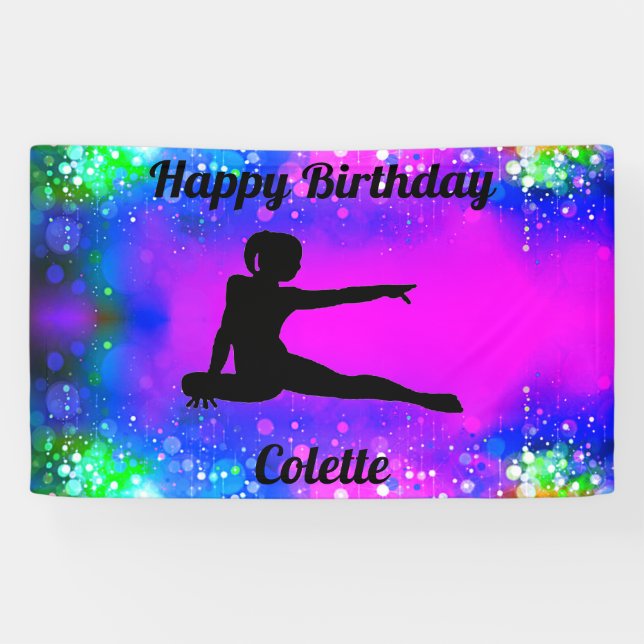 Happy Birthday Gymnastics Personalized Banner (Horizontal)