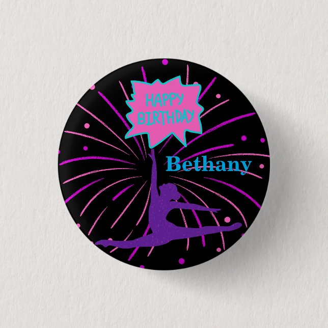 Happy Birthday Gymnastics Personalized Button (Front)