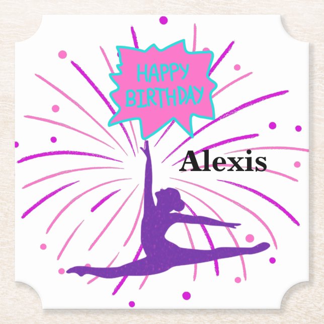 Happy Birthday Gymnastics Personalized  Paper Coaster (Front)