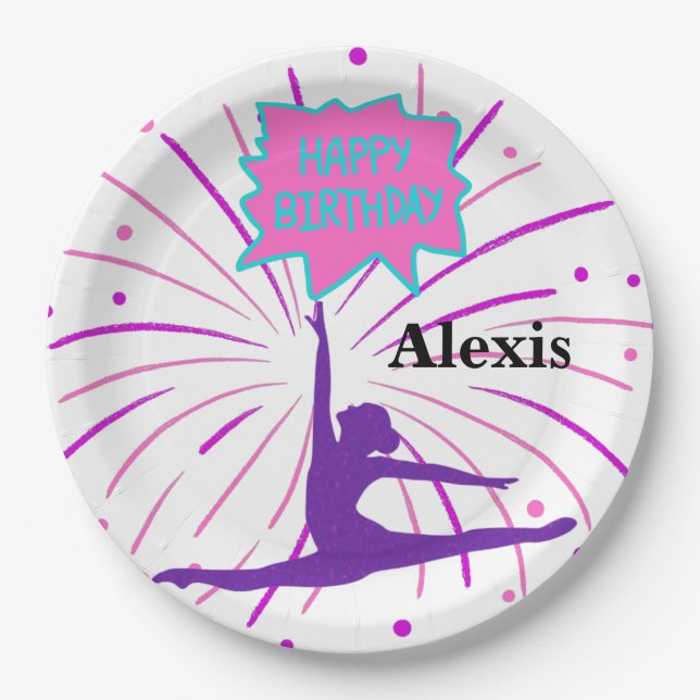 Happy Birthday Gymnastics Personalized  Paper Plat Plates (Front)