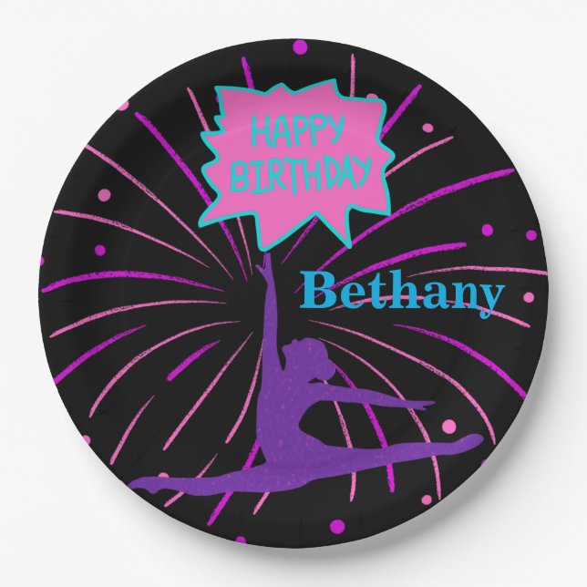 Happy Birthday Gymnastics Personalized  Paper Plates (Front)