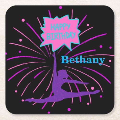 Happy Birthday Gymnastics Personalized  Square Paper Coaster