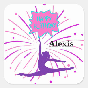 Happy Birthday Gymnastics Personalized  Square Sticker