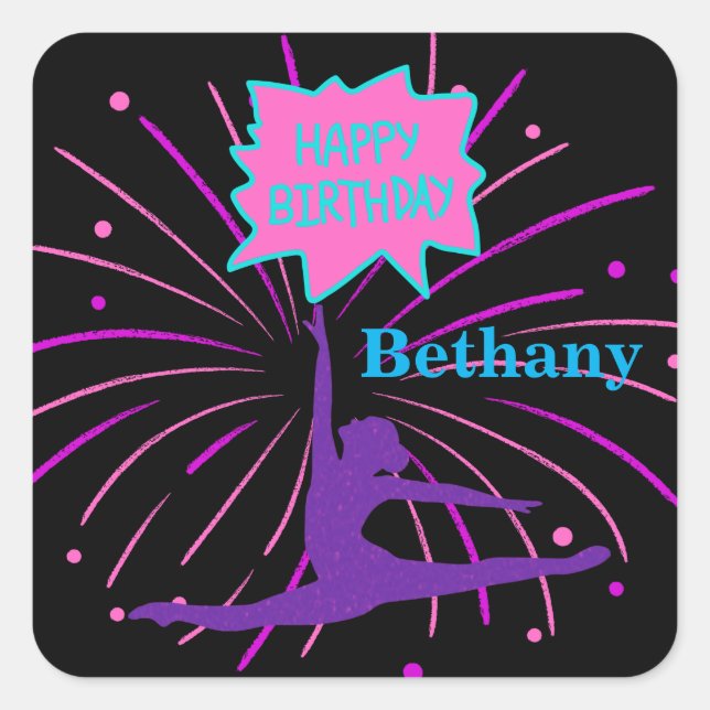 Happy Birthday Gymnastics Personalized  Square Sticker (Front)