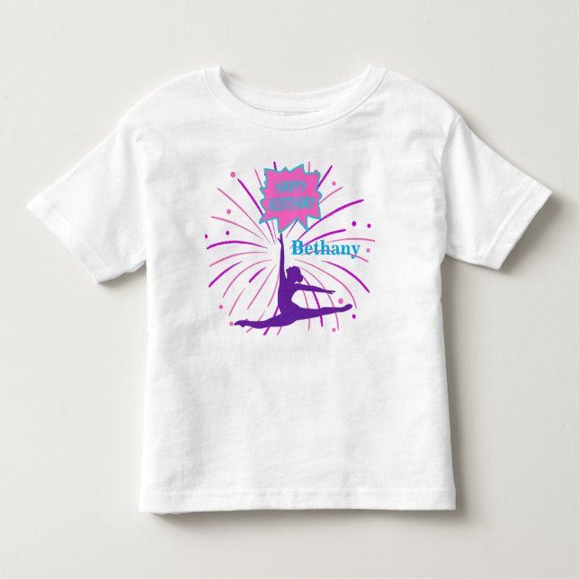 Happy Birthday Gymnastics Personalized Toddler T-shirt (Front)
