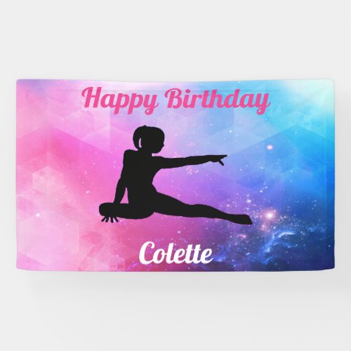 Happy Birthday Gymnastics Pink  Blue Banner