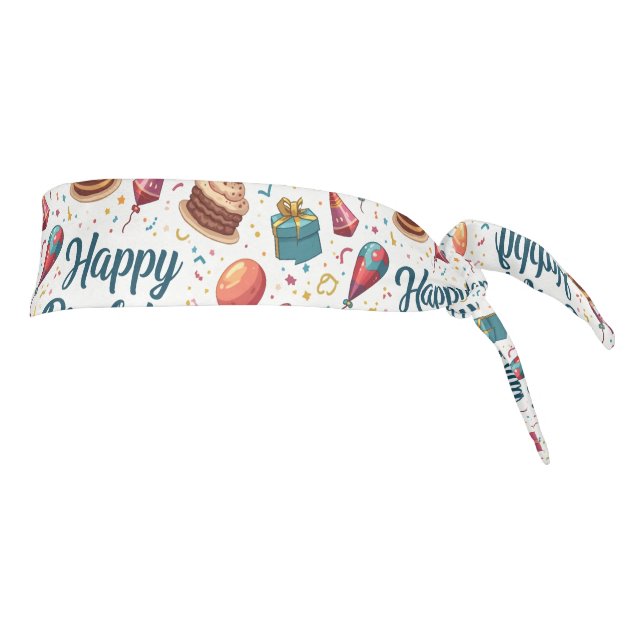 Happy Birthday Hair Tie with Balloons and Cake Tie Headband (Rotate 90)