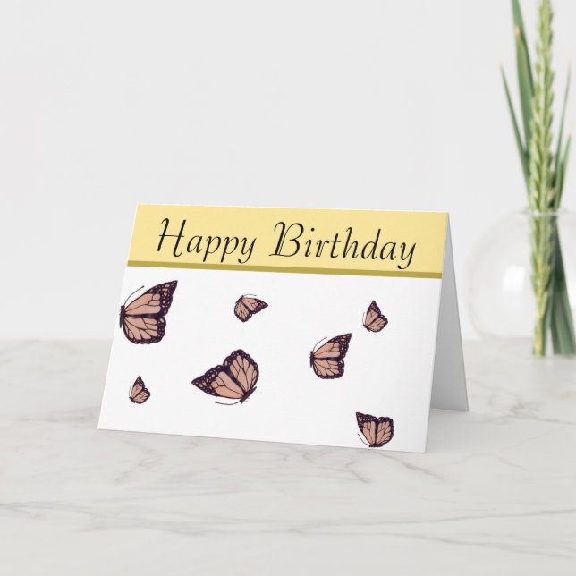 Happy Birthday Hand-Drawn Monarch Butterfly Card (Front)
