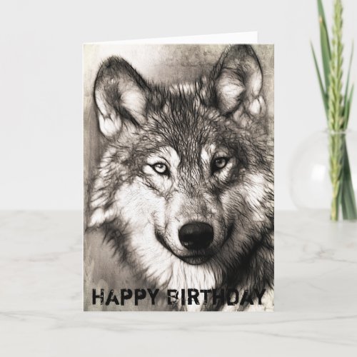 Happy Birthday Hand Drawn Wolf Card