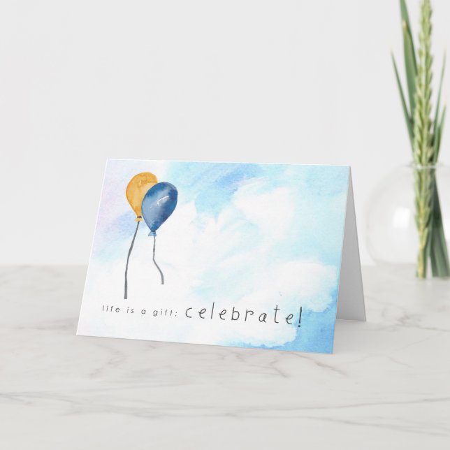 Happy Birthday Hand painted watercolor balloons Card (Front)