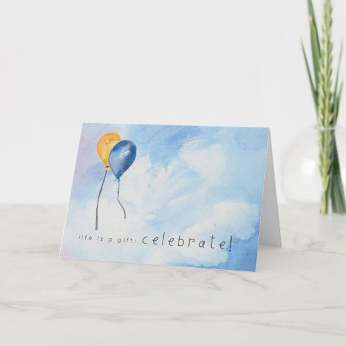 Happy Birthday Hand painted watercolor balloons Card