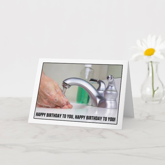 Happy Birthday Hand Washing Coronavirus Humor Card (Small Plant)