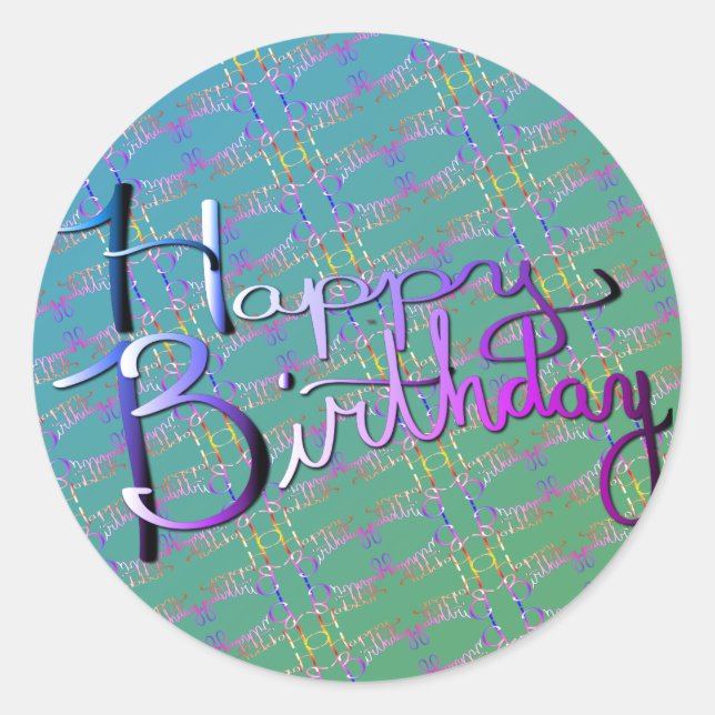"Happy Birthday!" Hand-written Gradient Rainbow Classic Round Sticker (Front)