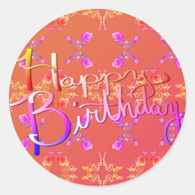 "Happy Birthday!"Hand-written Rose Hearts Classic Round Sticker (Front)