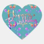 "Happy Birthday!"Hand-written Rose Hearts Heart Heart Sticker