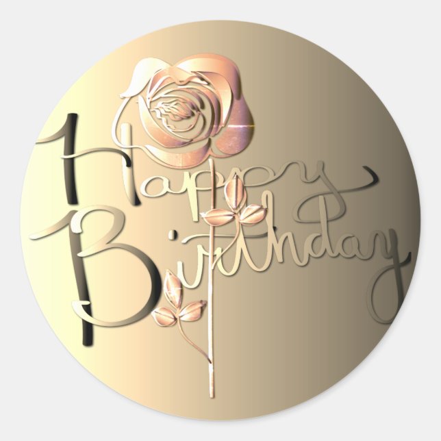 "Happy Birthday!" Hand-written Sepia Vendredi Rose Classic Round Sticker (Front)
