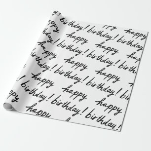HAPPY BIRTHDAY Handlettering Pattern Black White Wrapping Paper