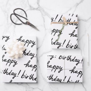HAPPY BIRTHDAY Handlettering Pattern Black White Wrapping Paper Sheets