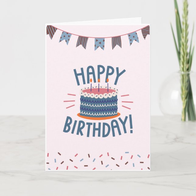 Happy Birthday Handsome Cake Bunting Blue Card (Front)
