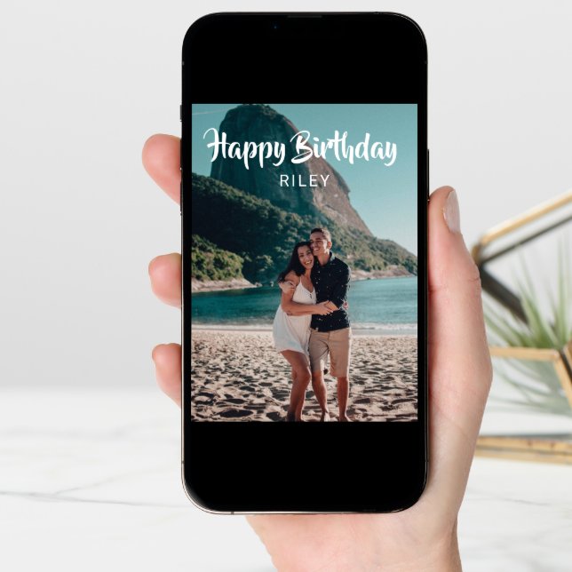 Happy Birthday Handwriting Script Photo Card (Front Digital)
